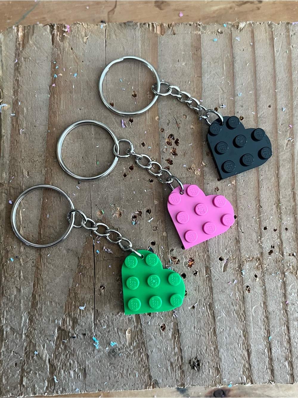 ONE Lego Heart Brick Keychain - Black, Pink or Green